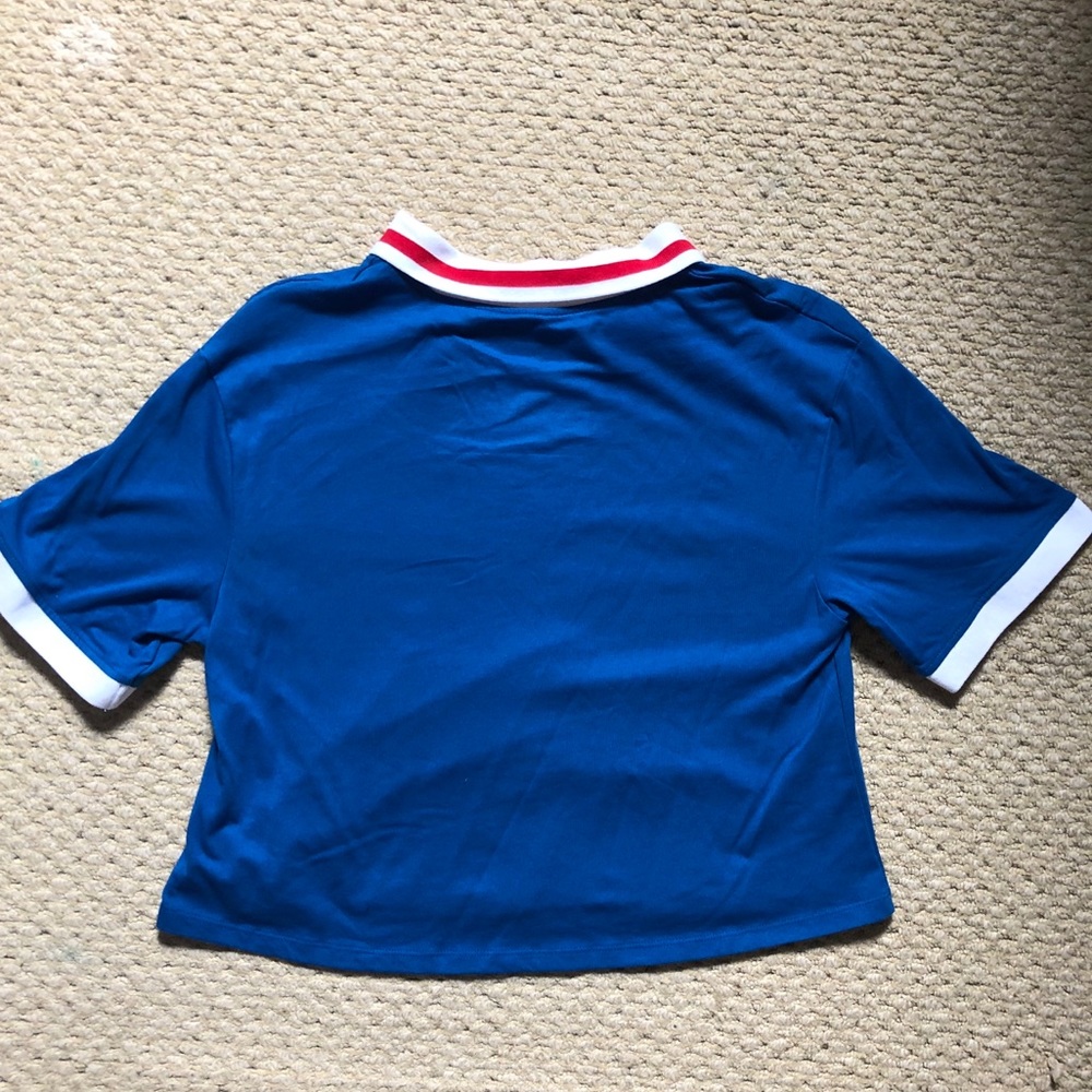 Ahoy Blue Short Sleeve Crop Tee with Contrast Collar - Picture 2 of 4